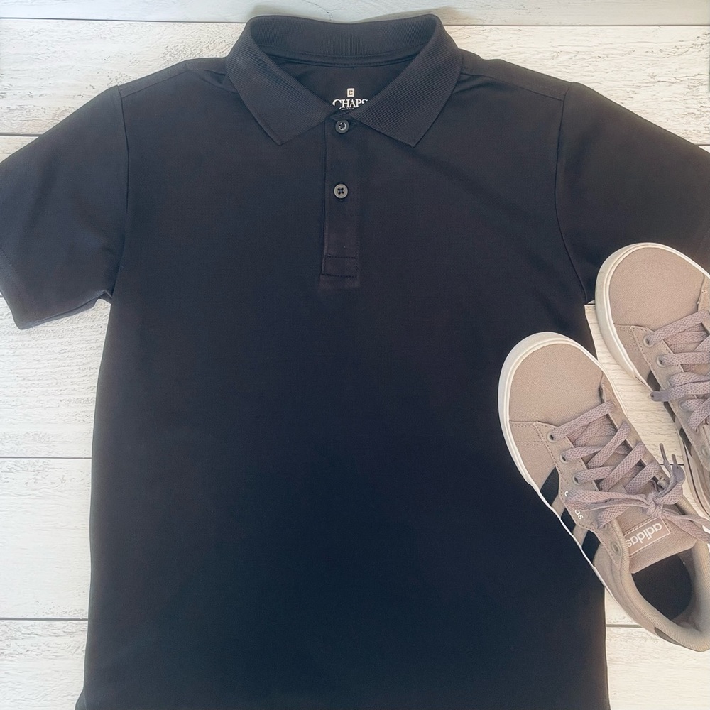 Chaps Boys Performance Wear Black Polo Shirt Size Medium (8-10)
